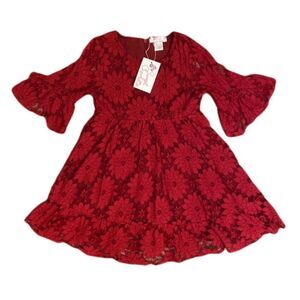 Sweet Charlotte Girls Red Lace Dress, SZ 5
